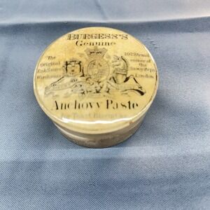 Antique English Ironstone Burgess's Anchovy Paste Lidded Advertising Pot, c.1890